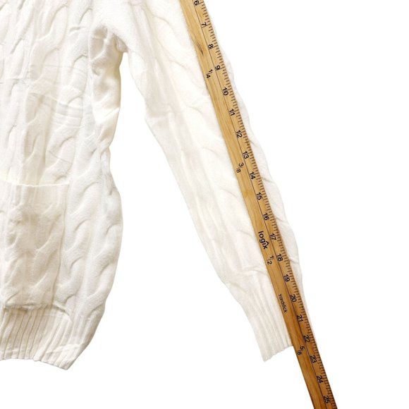 Cable Knit Button-Up Cardigan Sweater Pockets Womens Size 16W Neyook Soft White - Picture 6 of 13